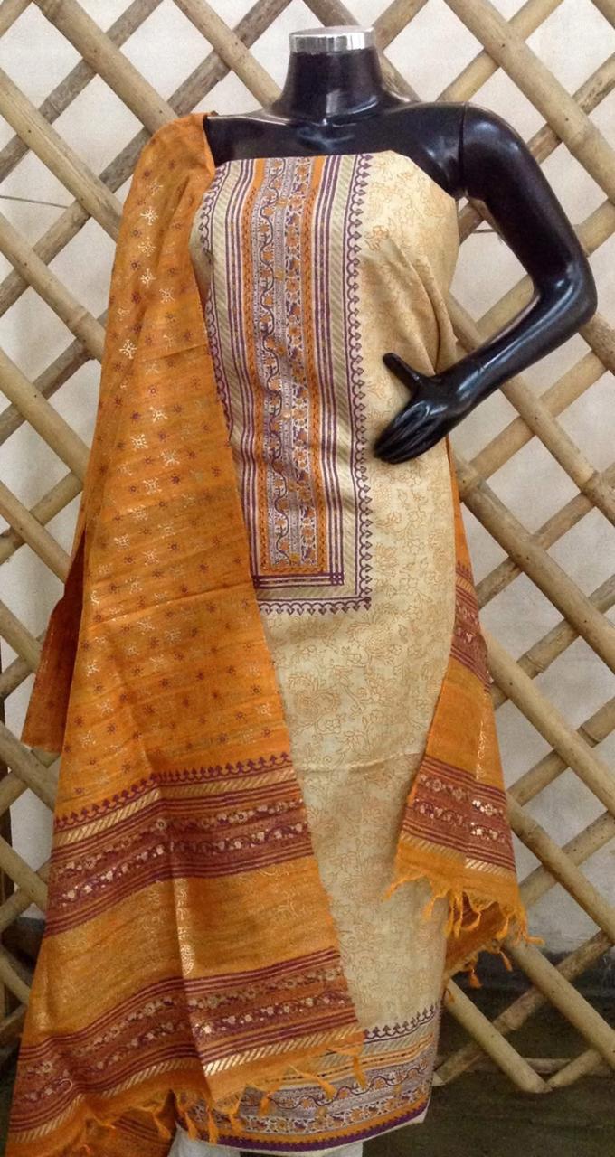 Tussar silk suit with tassar silk dupatta