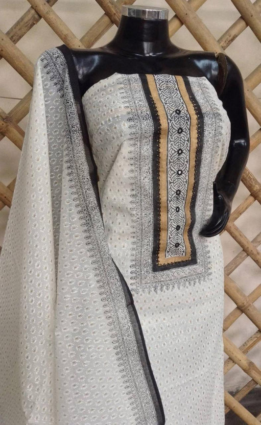 White chanderi silk suit