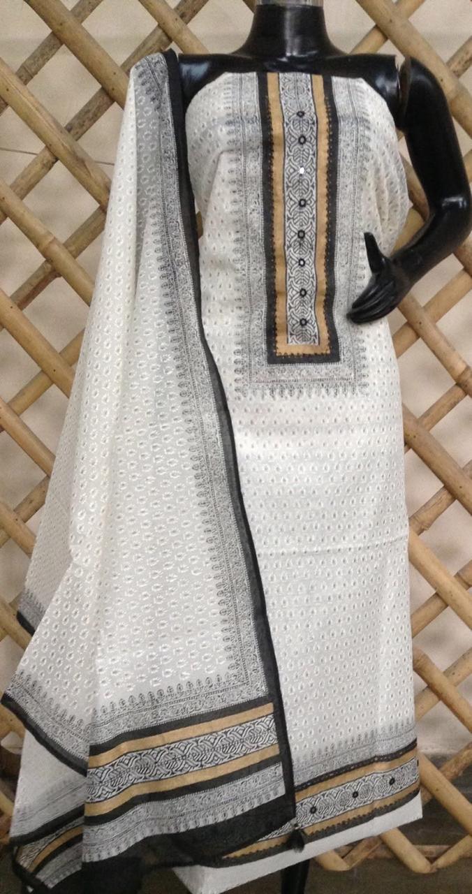 White chanderi silk suit