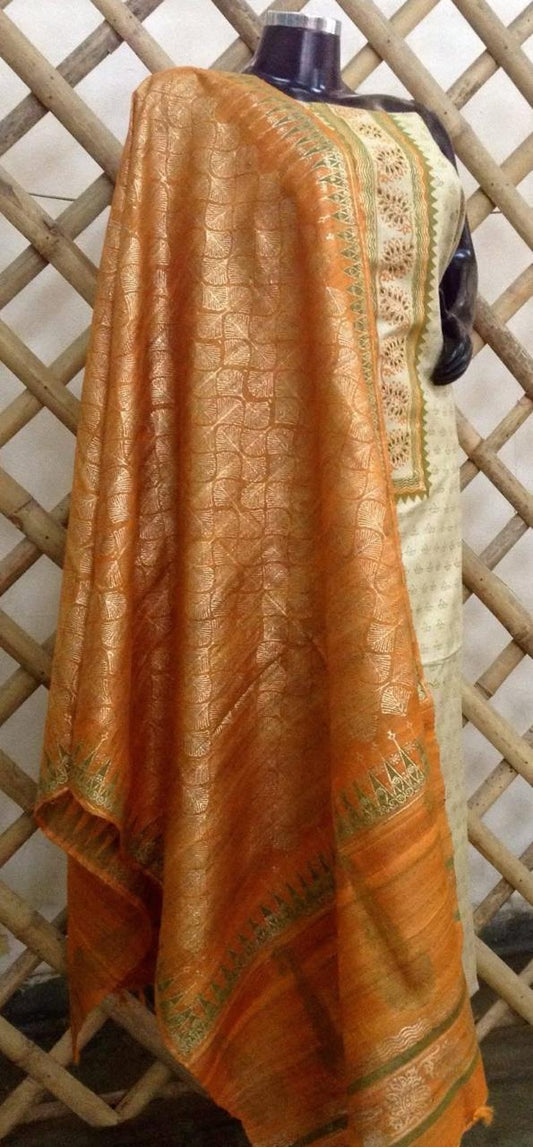 Tussar silk suit with tassar silk dupatta