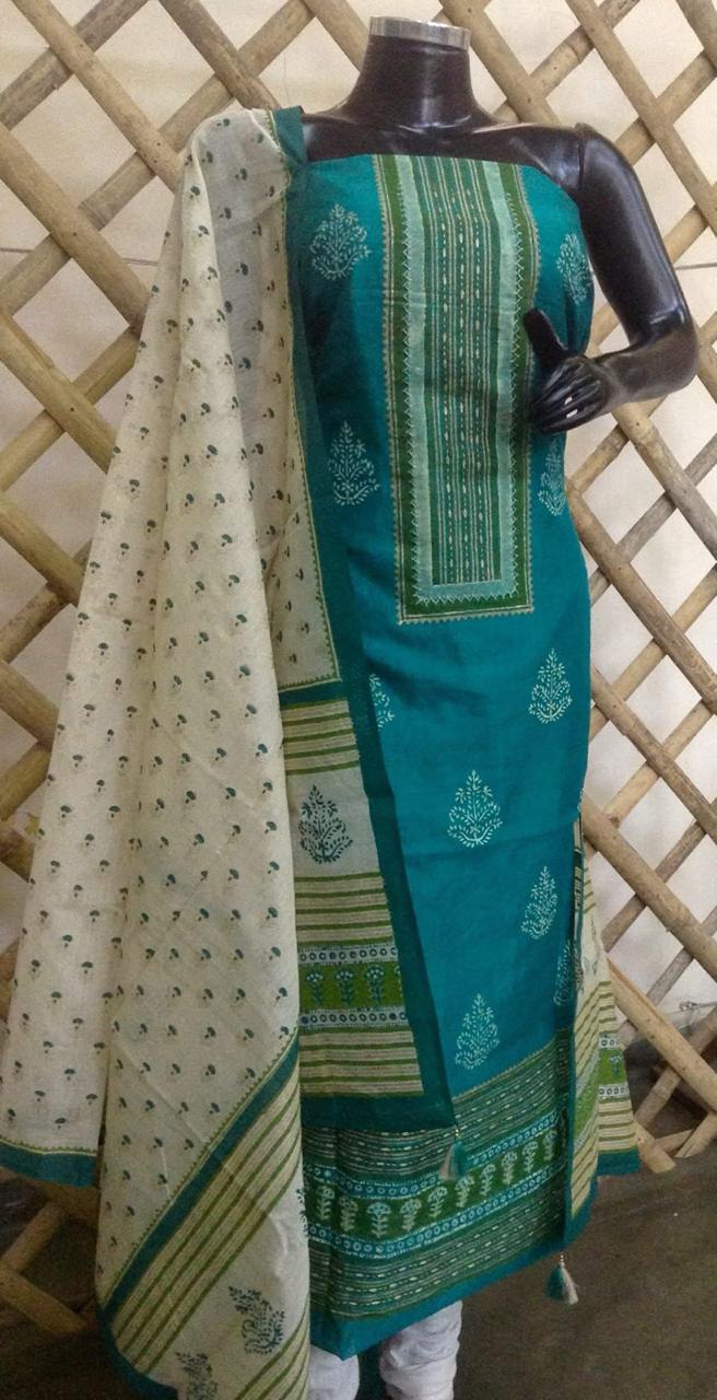 Matka Cotton teal blue suit