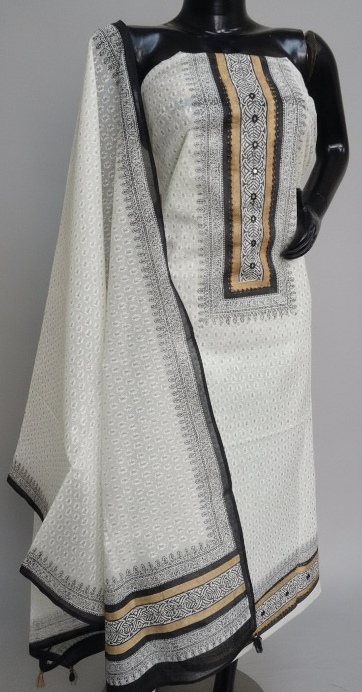 White chanderi silk suit