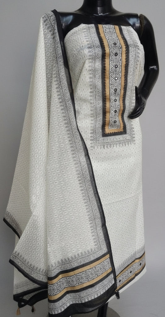 White chanderi silk suit